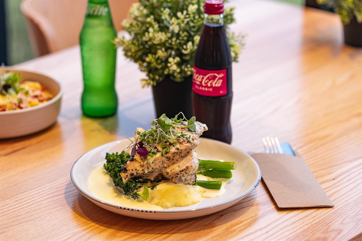 Chicken supreme with mash and greens