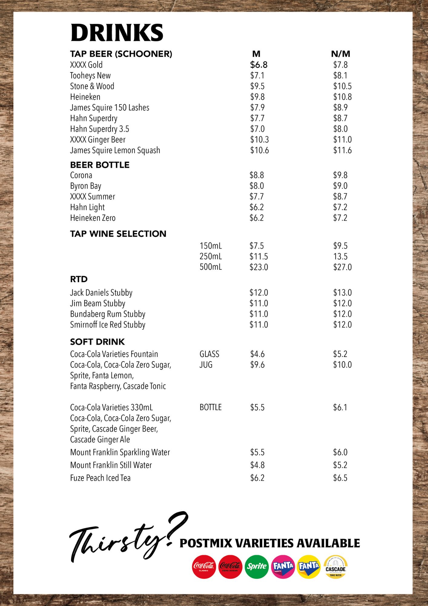 Menu — Drinks list