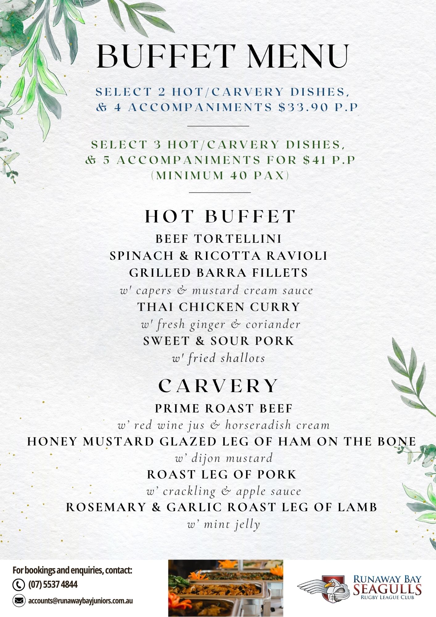 Runaway Bay Tavern menu for foked dishes